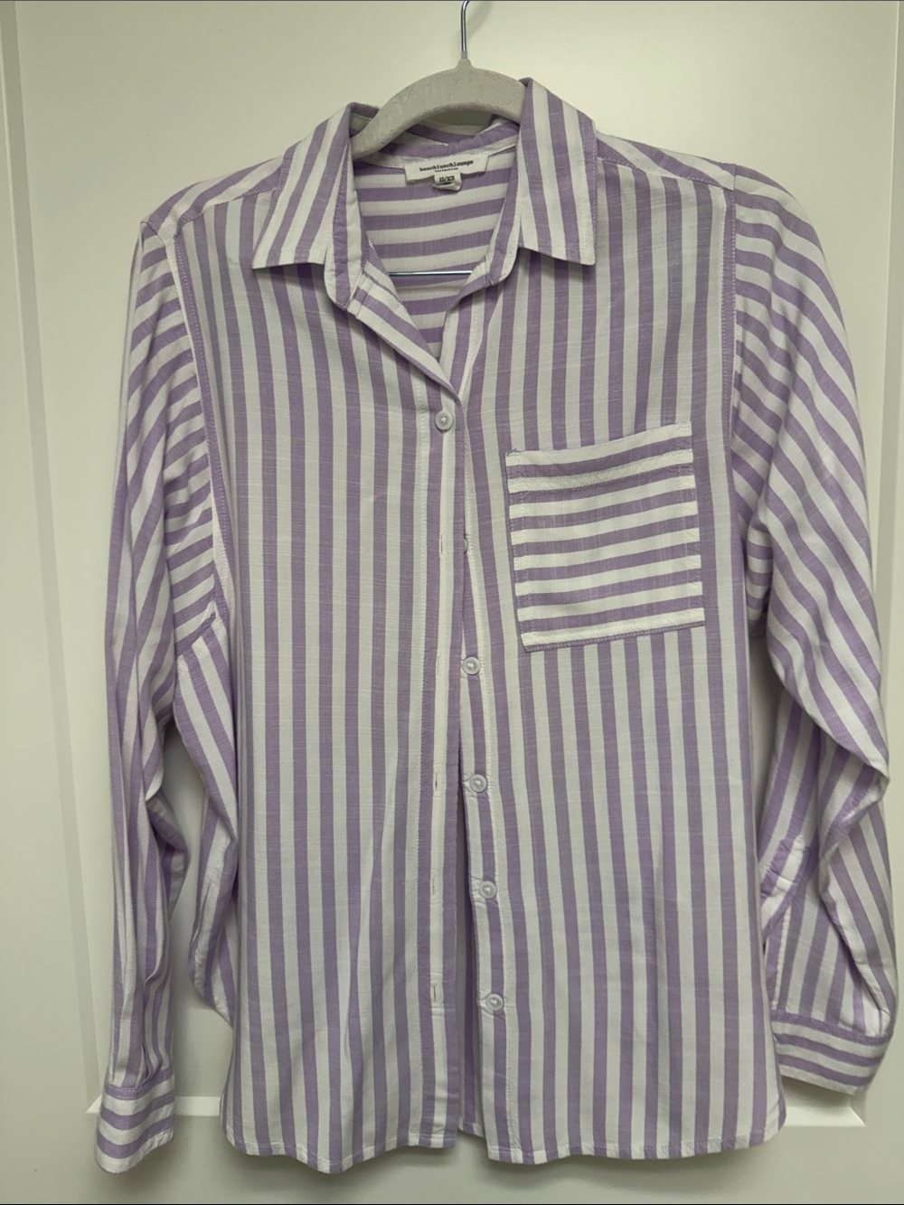 beachlunchlounge Lavender and White Vertical Stripe Button-Down Shirt